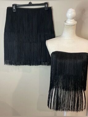 Sincerely Jules 2-Piece Fringe Skirt Set And Crop Top Dance Night Out Sz M NWT